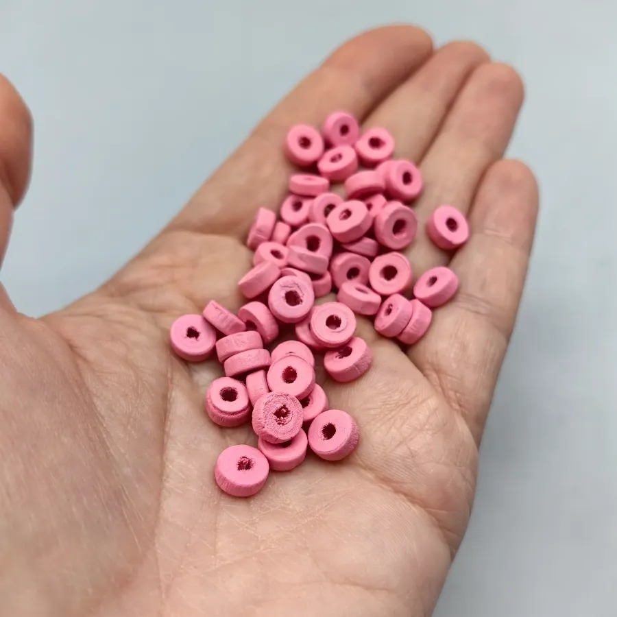 3,5x8mm%20%20Parlak%20Açık%20Pembe%20Rondela%20Ahşap%20Boncuk