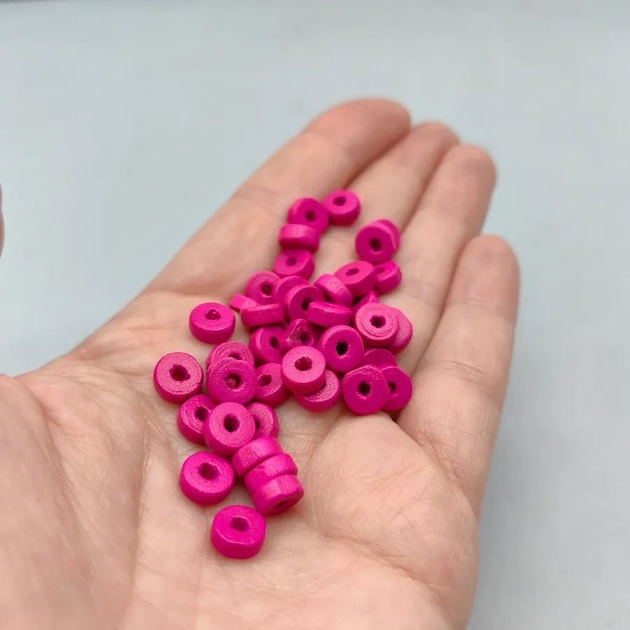 3,5x8mm%20%20Parlak%20Pembe%20Rondela%20Ahşap%20Boncuk