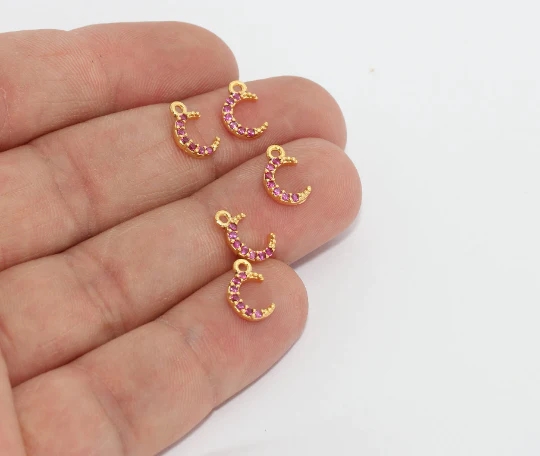 24%20Ayar%20Altın%20Kaplama%20Pembe%20Zirkon%20Taşlı%20Ay%20Charms,%20Ay%20Kolye%20Ucu