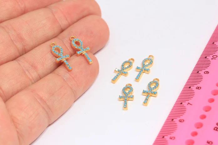 24%20Ayar%20Altın%20Kaplama%20Turkuaz%20Zirkon%20Taşlı%20Haç%20Charms,%20Haç%20Kolye%20Ucu