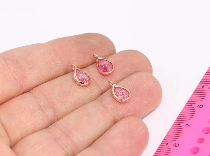 24%20Ayar%20Altın%20Kaplama%20Pembe%20Zirkon%20Taşlı%20Damla%20Charms,%20Damla%20Kolye%20Ucu