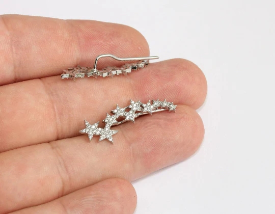 Rodyum%20Kaplama%20Beyaz%20Zirkon%20Taşlı%20Parlak%20Yıldız%20Earrings,%20Yıldız%20Küpe