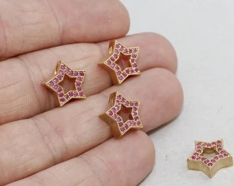 24%20Ayar%20Altın%20Kaplama%20Pembe%20Zirkon%20Taşlı%20Yıldız%20Charms,%20Yıldız%20Kolye%20Ucu