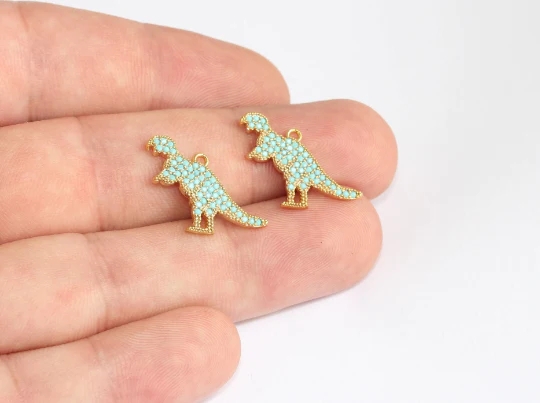 24%20Ayar%20Altın%20Kaplama%20Turkuaz%20Zirkon%20Taşlı%20Parlak%20Dinozor%20Charms,%20Dinozor%20Kolye%20Ucu