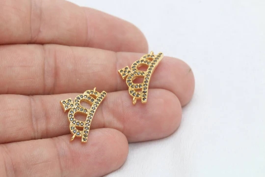 24%20Ayar%20Altın%20Kaplama%20Siyah%20Zirkon%20Taşlı%20Parlak%20Taç%20Charms,%20Taç%20Kolye%20Ucu