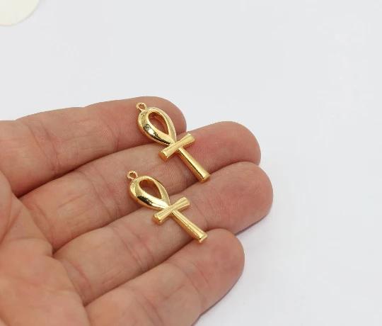 24 K Parlak Altın Kaplama Ankh Charm, Nil’in Anahtarı