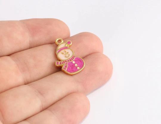 24 K Altın  Kaplama Pembe Mineli Kardan Adam Charm