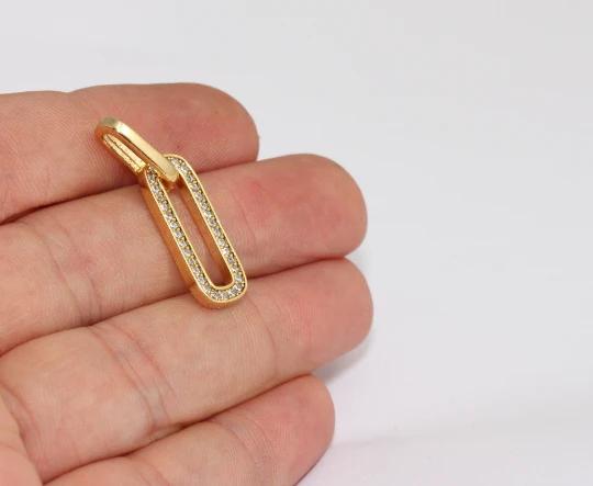 24k Altın Kaplama Beyaz Zirkon Taşlı Oval Charms,