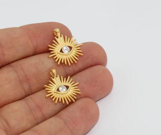 24k Altın Kaplama Beyaz Zirkon Taşlı Göz Charms,