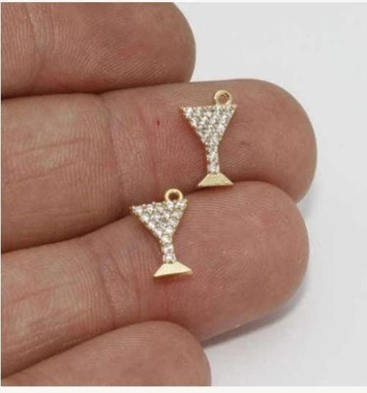 24k Altın Kaplama Beyaz Zirkon Taşlı Kadeh Charms,