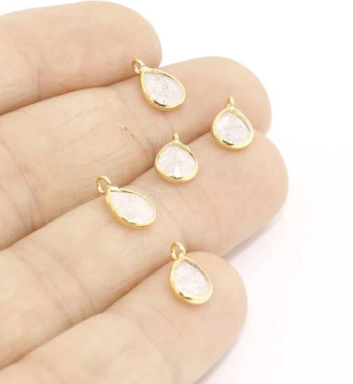 24k Altın Kaplama Beyaz Zirkon Taşlı Damla Charms, Damla Kolye Ucu,