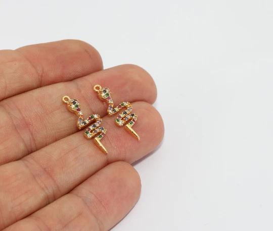 24k Altın Kaplama Renkli Zirkon Taşlı Yılan Charms,