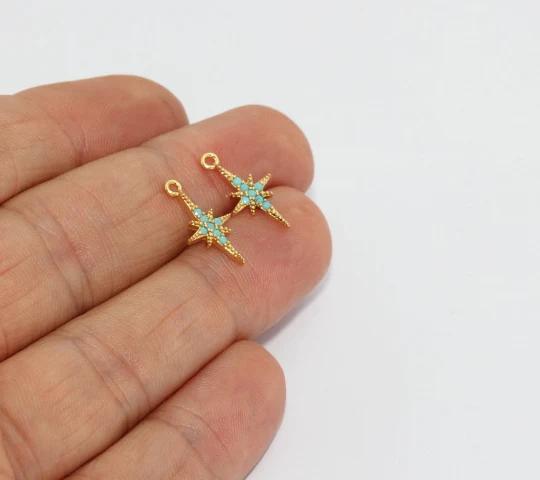 24k Altın Kaplama Mavi Zirkon Taşlı Kuzey Yıldızı Charms,