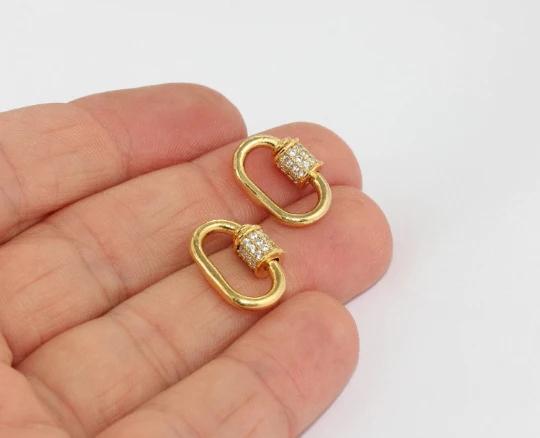 24k Altın Kaplama Beyaz Zirkon Taşlı Oval Charms,