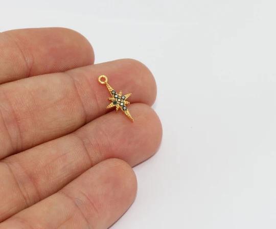 24k Altın Kaplama Siyah Zirkon Taşlı Kuzey Yıldızı Charms,