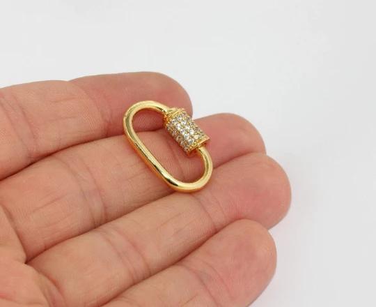 24k Altın Kaplama Beyaz Zirkon Taşlı Oval charms,