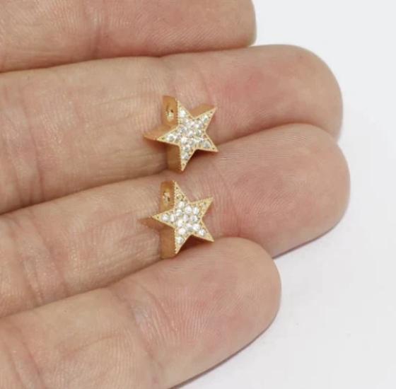 24k Altın Kaplama Beyaz Zirkon Taşlı Yıldız Charms,