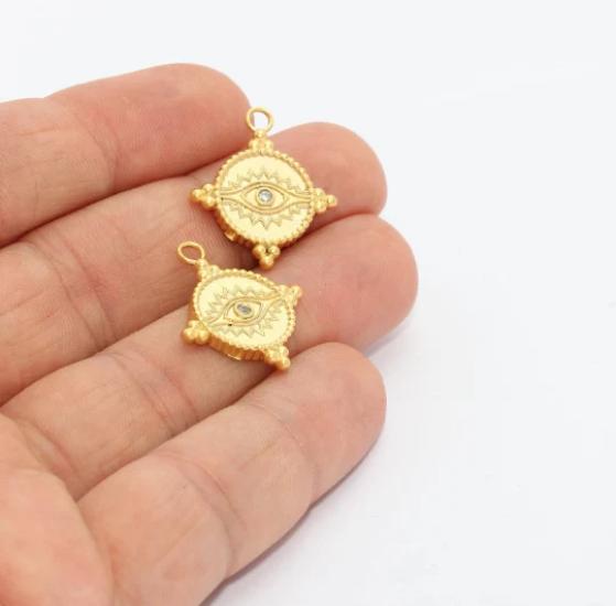 24k Altın Kaplama Beyaz Zirkon Taşlı  Göz Charms,