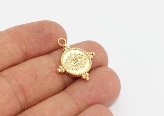 24k Altın Kaplama Beyaz Zirkon Taşlı  Göz Charms,