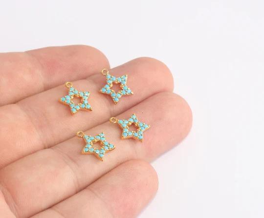 24k Altın Kaplama Turkuaz Zirkon Taşlı Yıldız Charms,