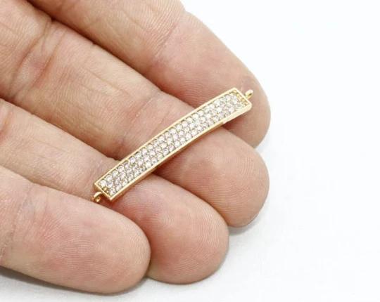 24k Altın Kaplama Beyaz Zirkon Taşlı Dikdörtgen Bracelet,