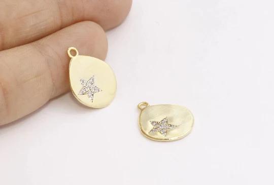 24k Altın Kaplama Beyaz Zirkon Taşlı Yıldız Madalyon Charms,