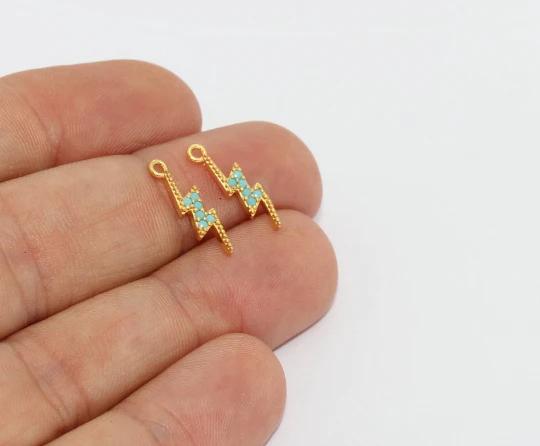 24k Altın Kaplama Mavi Zirkon Taşlı Yıldırım Charms,