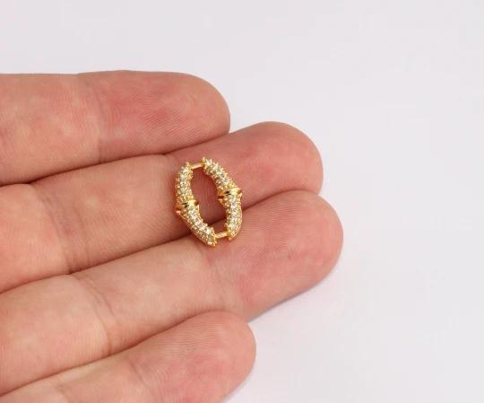 24k Altın Kaplama Beyaz Zirkon Taşlı Oval Charms,