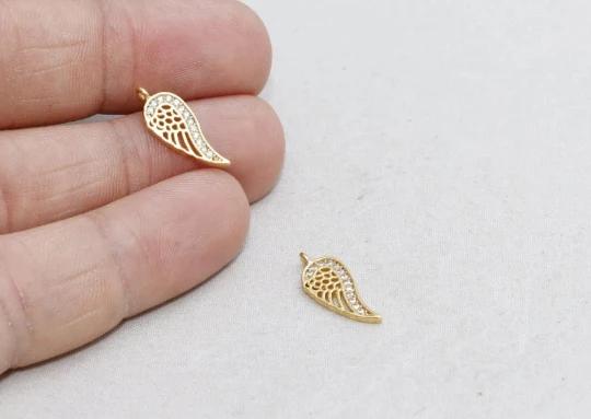 24k Altın Kaplama Beyaz Zirkon Taşlı Yaprak Charms,