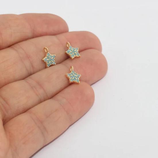 24k Altın Kaplama Turkuaz Zirkon Taşlı Yıldız Charms,