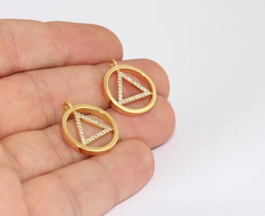 24K Altın Kaplama Beyaz Üçgen Zirkon Taşlı Halka Charms,