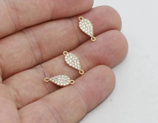 24k Altın Kaplama Beyaz Zirkon Taşlı Damla Charms,