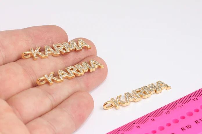 24k Altın Kaplama Beyaz Zirkon Taşlı Karma Yazılı Charms,