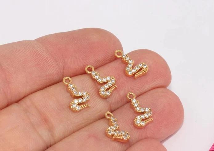 24k Altın Kaplama Beyaz Zirkon Taşlı Yılan Charms,