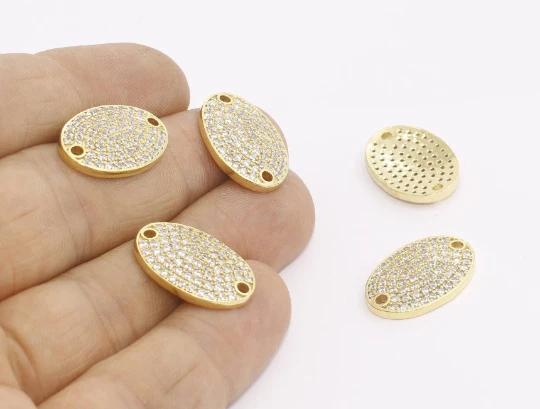 24k Altın Kaplama Beyaz Zirkon Taşlı Oval Charms,