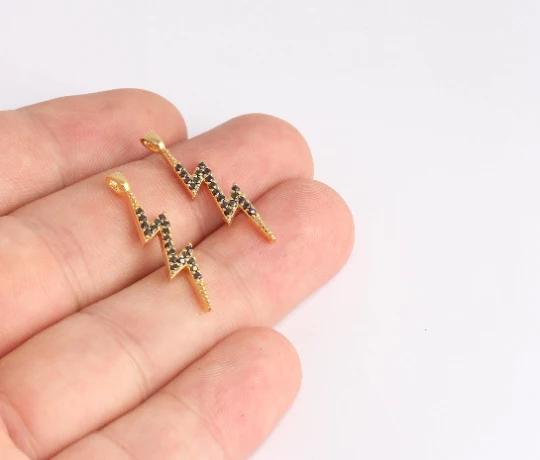 24k Altın Kaplama Siyah Zirkon Taşlı Yıldırım Charms,