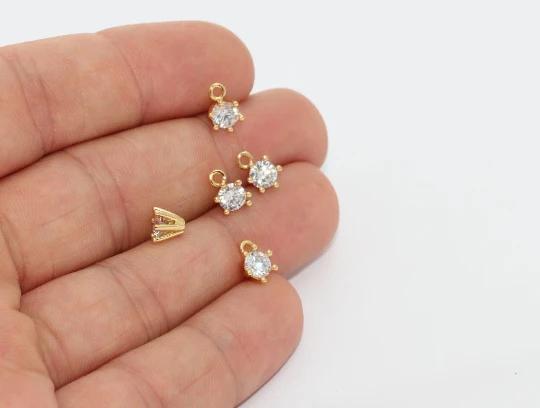 24k Altın Kaplama Beyaz Zirkon Taşlı Damla Charms, Dala Kolye Ucu