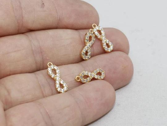 24k Altın Kaplama Beyaz Zirkon Taşlı Sonsuzluk Charms,