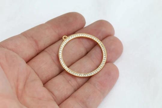 24k Altın Kaplama Beyaz Zirkon Taşlı Halka charms,