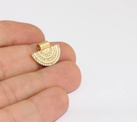 24k Altın Kaplama Beyaz Zirkon Taşlı Yarım Daire Charms,