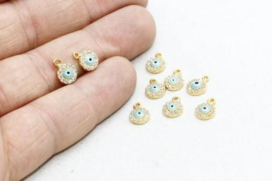 24k Altın Kaplama Beyaz Mavi Zirkon Taşlı Nazarlık  Charms,