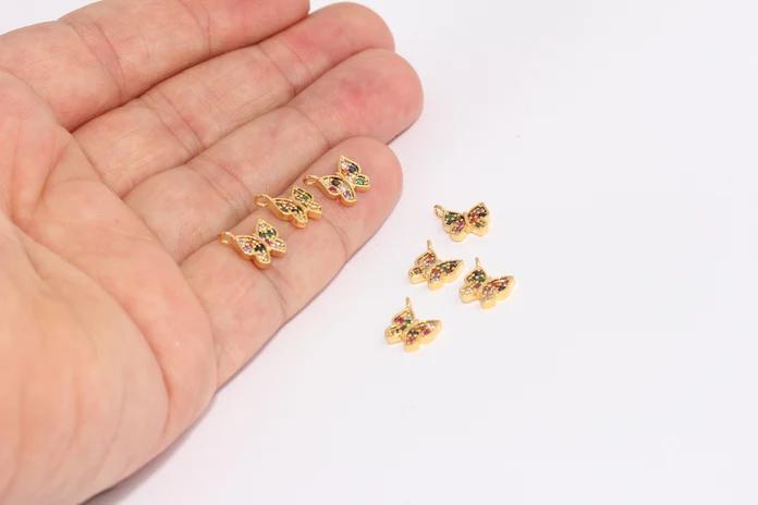 24k Altın Kaplama Renkli Zirkon Taşlı Kelebek Charms,