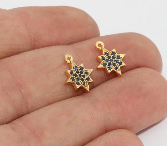 24k Altın Kaplama Lacivert Zirkon Taşlı Kuzey Yıldızı Charms,