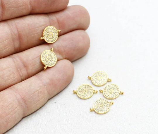 24k Altın Kaplama Beyaz Zirkon Taşlı Para Charms,