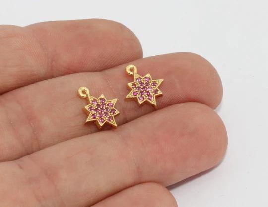 24k Altın Kaplama Mor Zirkon Taşlı Kuzey Yıldızı Charms,