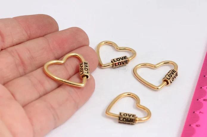 24k Altın Kaplama Love Yazılı Kalp charms,