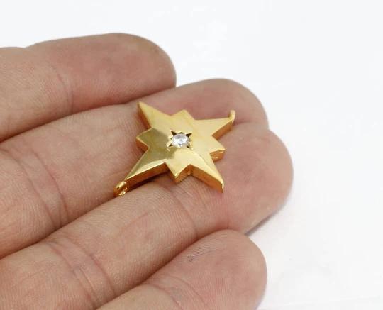 24k Altın Kaplama Beyaz Zirkon Taşlı Kuzey Yıldızı charms,