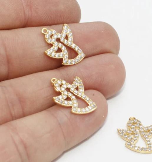 24k Altın Kaplama Beyaz Zirkon Taşlı Melek Charms,