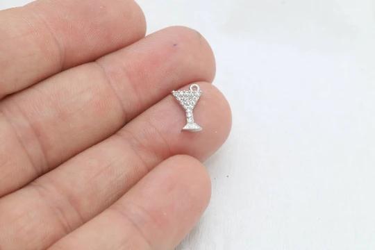 24k Altın Kaplama Beyaz Zirkon Taşlı Kadeh Charms,