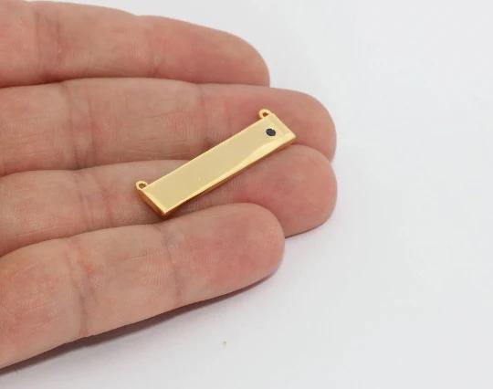 24k Altın Kaplama Lacivert Zirkon Taşlı Dikdörtgen Charms,